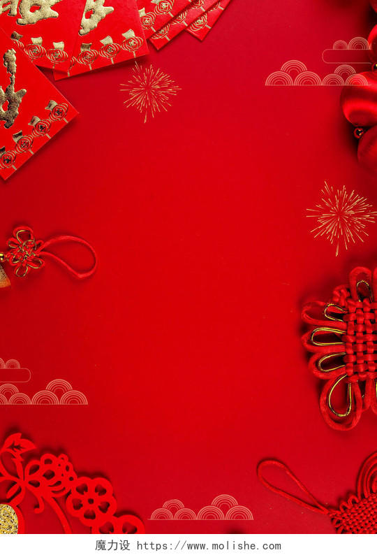 红包中国结新年春节贺卡信纸红色海报